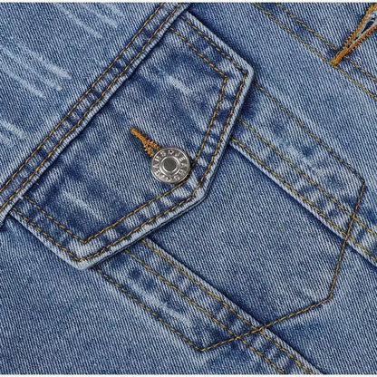 Unique Design Women's Cropped Jacket with denim pocket flap metal button Stevvex ST93336FVK fabric on Tampa Home & Garden Store