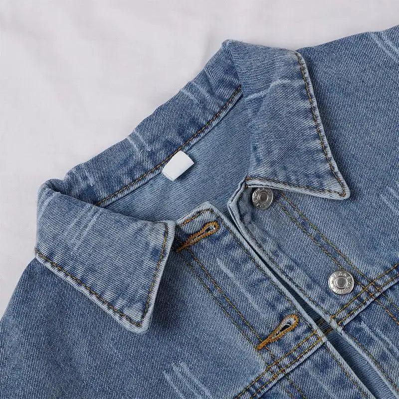 Stevvex women's cropped denim trucker jacket with pockets, metal buttons, light wash on Tampa Home & Garden Store