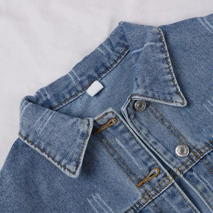 Stevvex women's cropped denim trucker jacket with pockets, metal buttons, light wash on Tampa Home & Garden Store