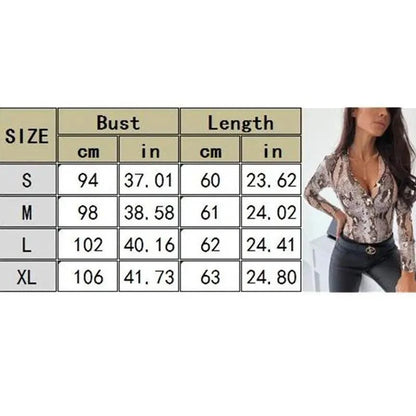 Stevvex snakeskin leopard print blouse, long sleeve V-neck button-down slim fit top on Tampa Home & Garden Store