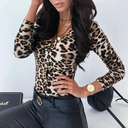Stevvex women's snakeskin blouse with long sleeves, v-neck, button-down, slim fit on Tampa Home & Garden Store