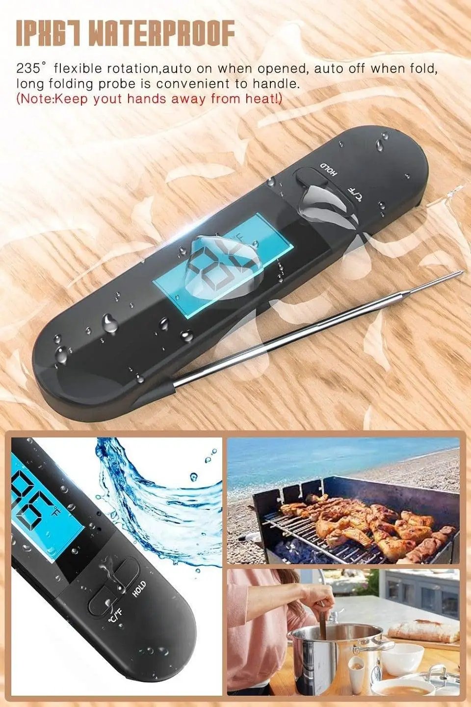 Digital Meat Thermometer Waterproof Instant Read