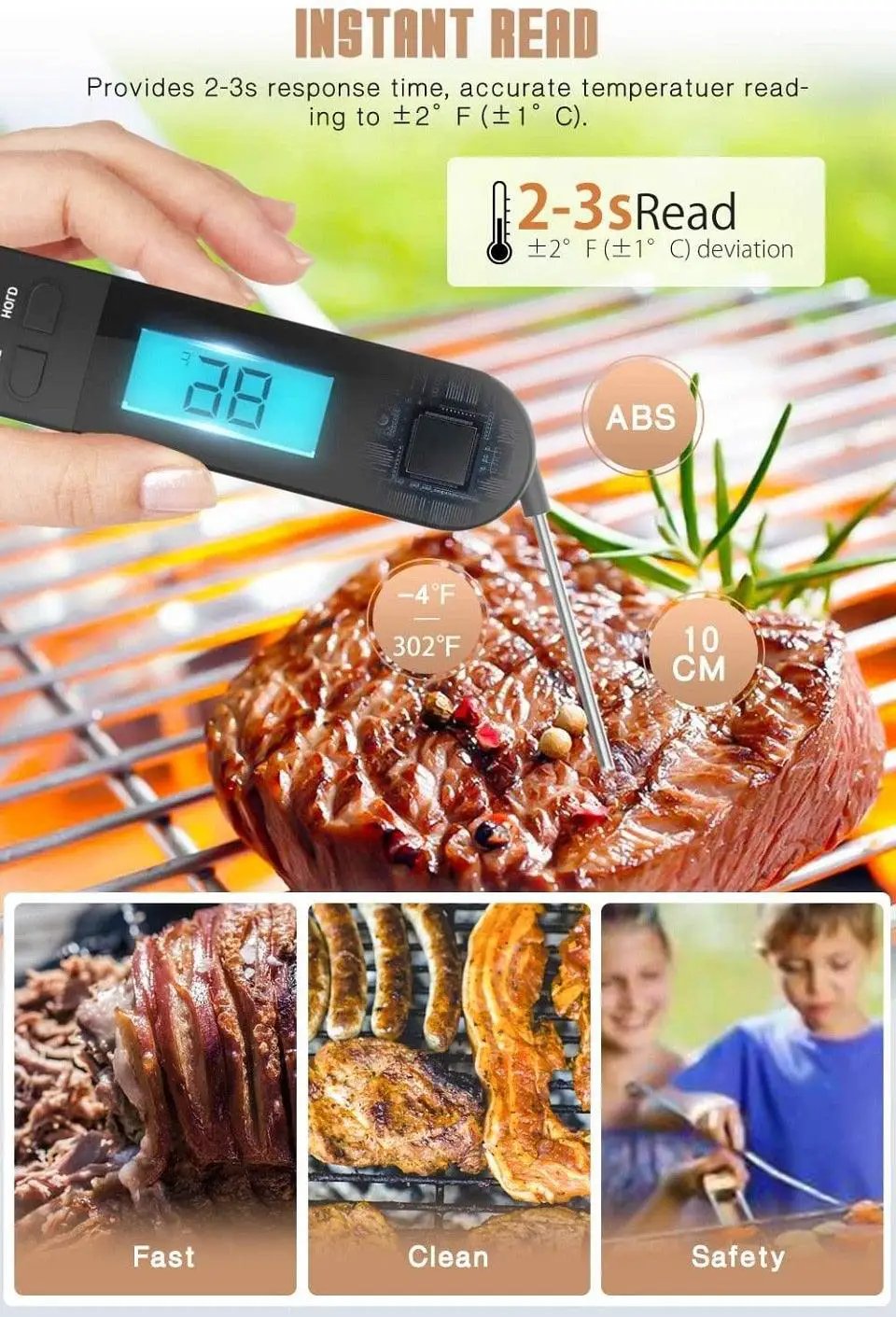 Digital Meat Thermometer Waterproof Instant Read