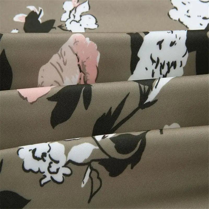 Floral bomber jacket fabric in taupe with pink and white blossoms by Stevvex ST93343ZUG on Tampa Home & Garden Store