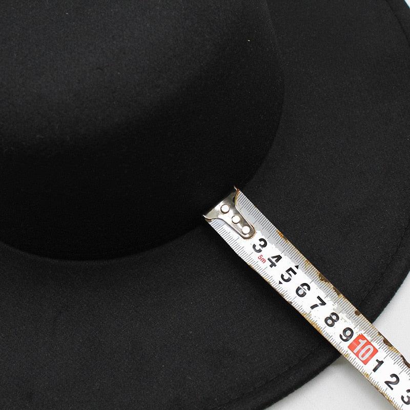Stevvex women's luxurious black cotton fedora hat with measuring tape across brim on Tampa Home & Garden Store