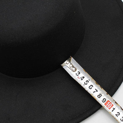 Stevvex women's luxurious black cotton fedora hat with measuring tape across brim on Tampa Home & Garden Store