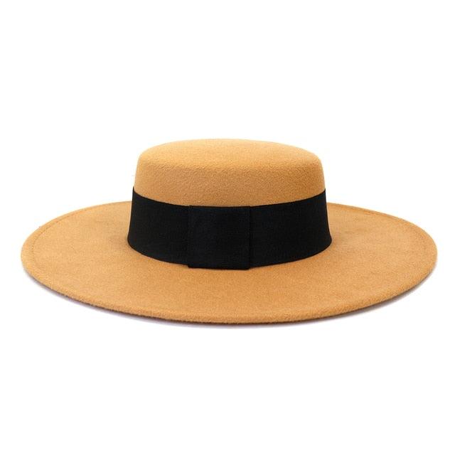 Stevvex women's fedora hat in tan cotton with black grosgrain band, wide brim on Tampa Home & Garden Store