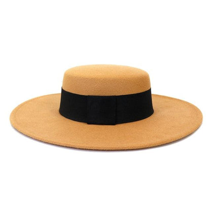 Stevvex women's fedora hat in tan cotton with black grosgrain band, wide brim on Tampa Home & Garden Store