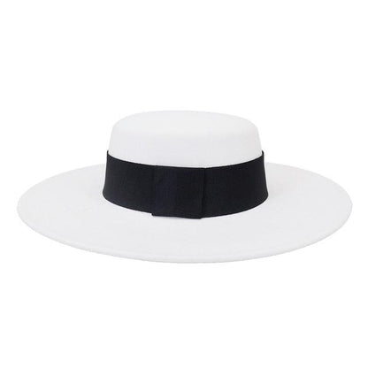 Women's cotton fedora hat in white with black grosgrain band by Stevvex on Tampa Home & Garden Store