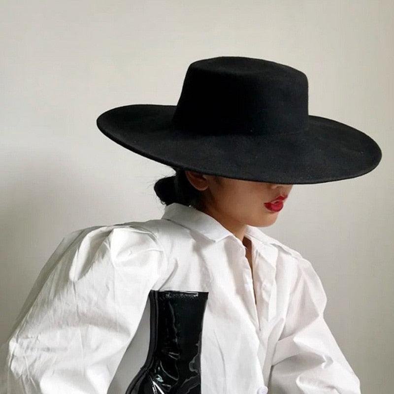 Women's luxurious cotton fedora hat by Stevvex, black wide-brim on Tampa Home & Garden Store