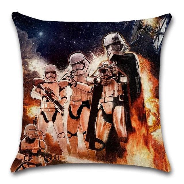 Stevvex throw pillow cover with stormtrooper scene, robot pattern, polyester linen cushion on Tampa Home & Garden Store