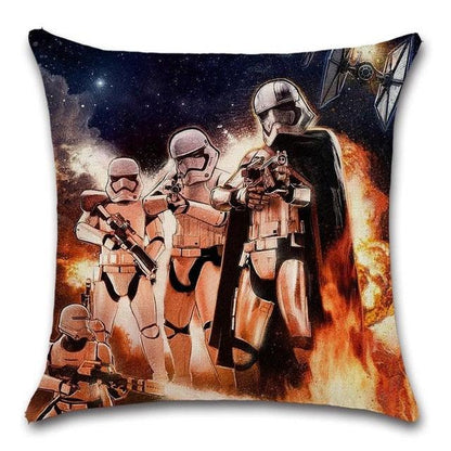 Stevvex throw pillow cover with stormtrooper scene, robot pattern, polyester linen cushion on Tampa Home & Garden Store