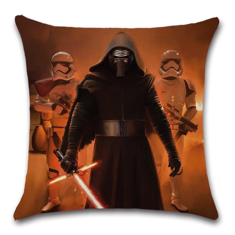 Stevvex throw pillow cover hooded figure w red lightsaber beside troopers on Tampa Home & Garden Store