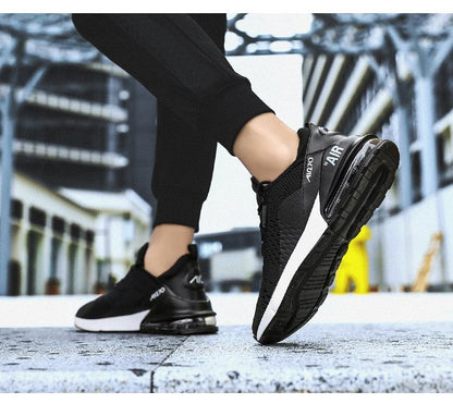 Unisex Air Cushion Running Shoes Stevvex black breathable mesh with white sole on Tampa Home & Garden Store