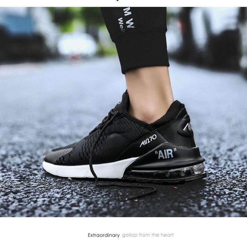 Stevvex unisex black air-cushion athletic shoes with white midsole and visible heel unit on Tampa Home & Garden Store