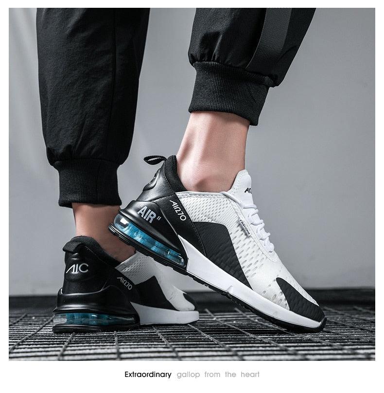 Unisex air cushion running shoes Stevvex pair, white/black with blue air sole for gym on Tampa Home & Garden Store