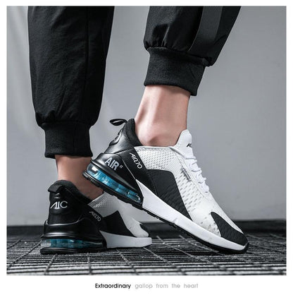 Unisex air cushion running shoes Stevvex pair, white/black with blue air sole for gym on Tampa Home & Garden Store