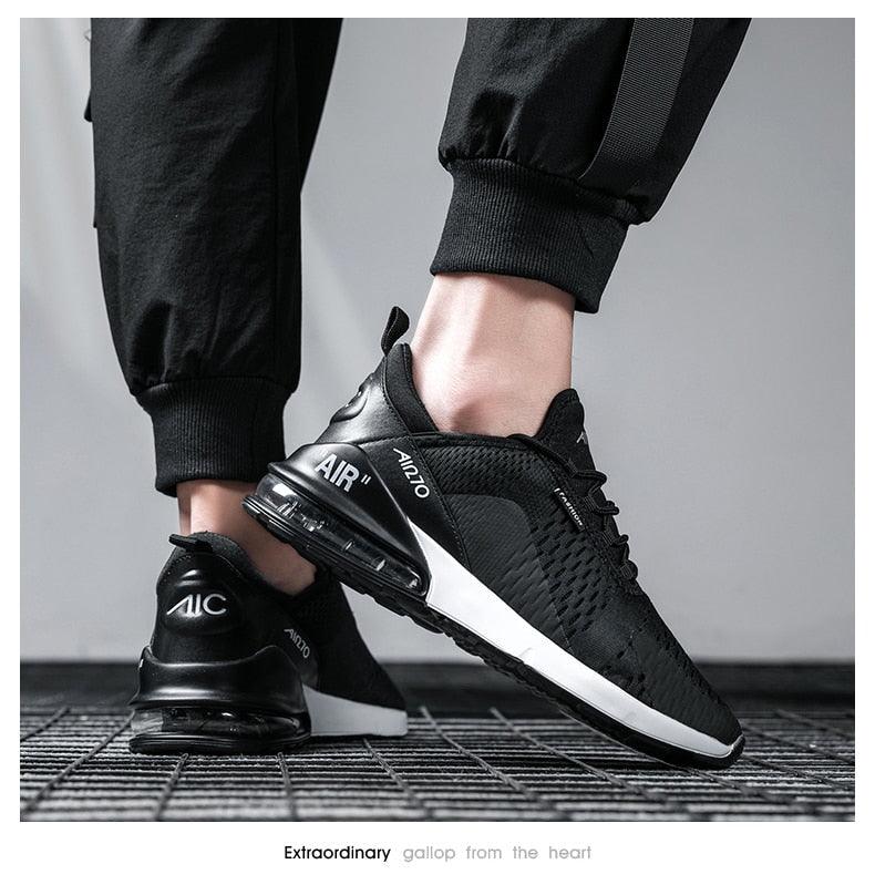 Unisex Air Cushion Running Shoes black breathable athletic sneakers with white sole gym on Tampa Home & Garden Store