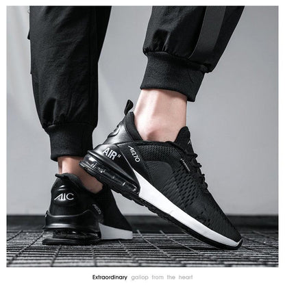 Unisex Air Cushion Running Shoes black breathable athletic sneakers with white sole gym on Tampa Home & Garden Store