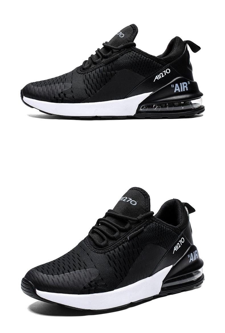 Stevvex unisex air cushion sneakers, black mesh upper with white sole, air unit on Tampa Home & Garden Store