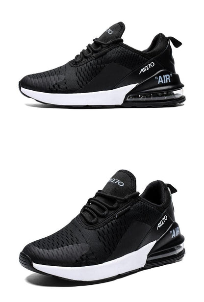 Stevvex unisex air cushion sneakers, black mesh upper with white sole, air unit on Tampa Home & Garden Store