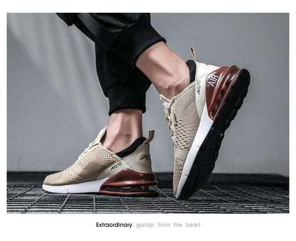 Stevvex beige air cushion running shoes with white sole and brown heel on Tampa Home & Garden Store