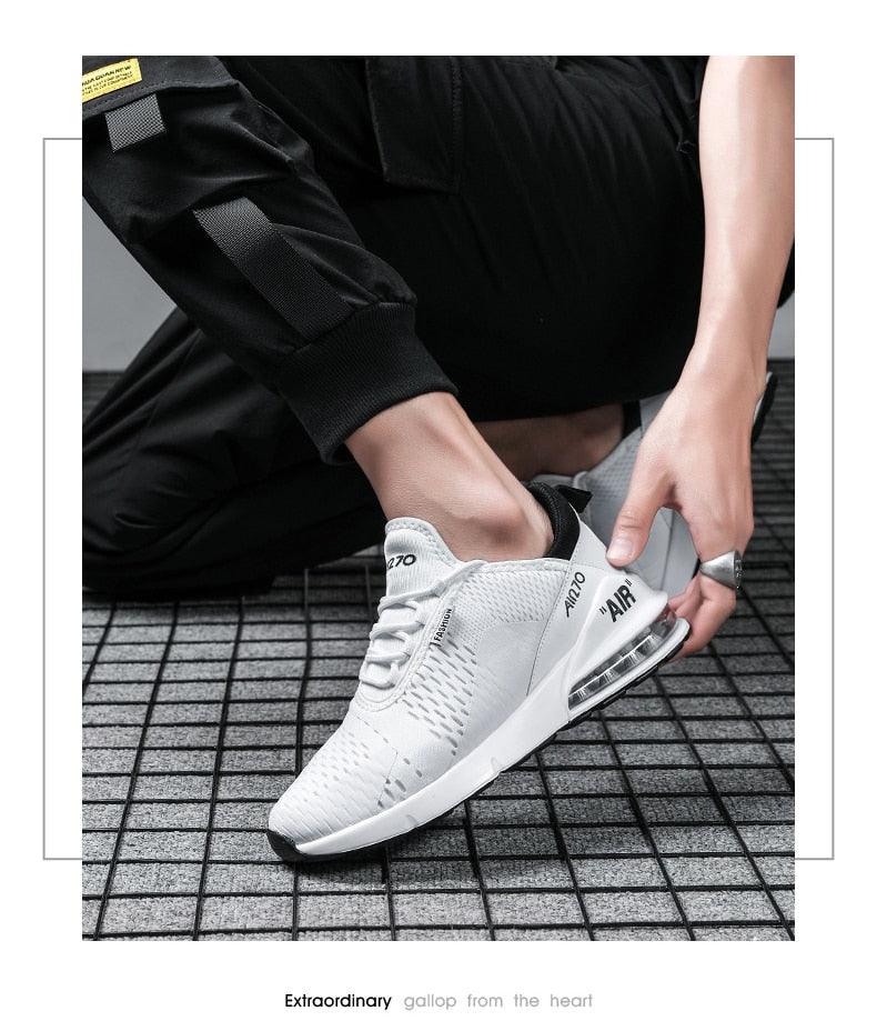Stevvex unisex white air cushion running shoes with breathable mesh upper on Tampa Home & Garden Store