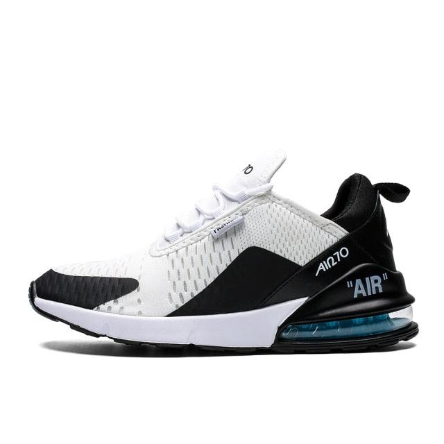 Stevvex Unisex Air Cushion Shoes white mesh upper with black heel and blue air sole on Tampa Home & Garden Store