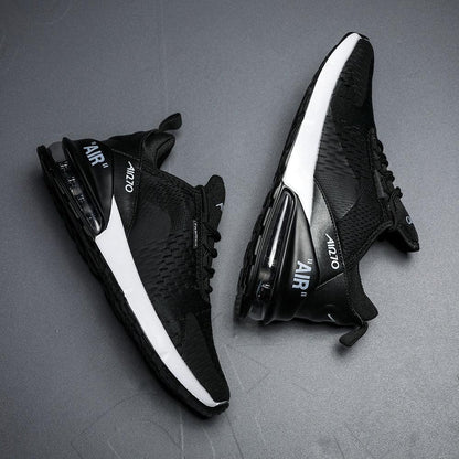 Unisex Stevvex air cushion running shoes black mesh upper with white midsole and heel air unit on Tampa Home & Garden Store