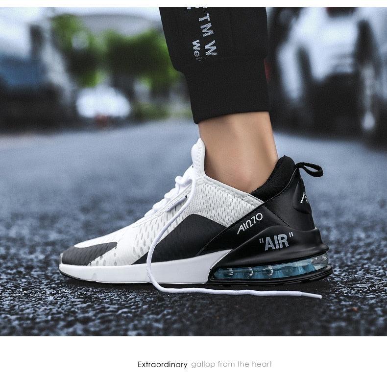 Unisex Stevvex running shoe white mesh upper black heel blue air sole on Tampa Home & Garden Store