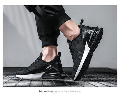 Stevvex unisex black air cushion running shoes with white sole athletic sneakers on Tampa Home & Garden Store