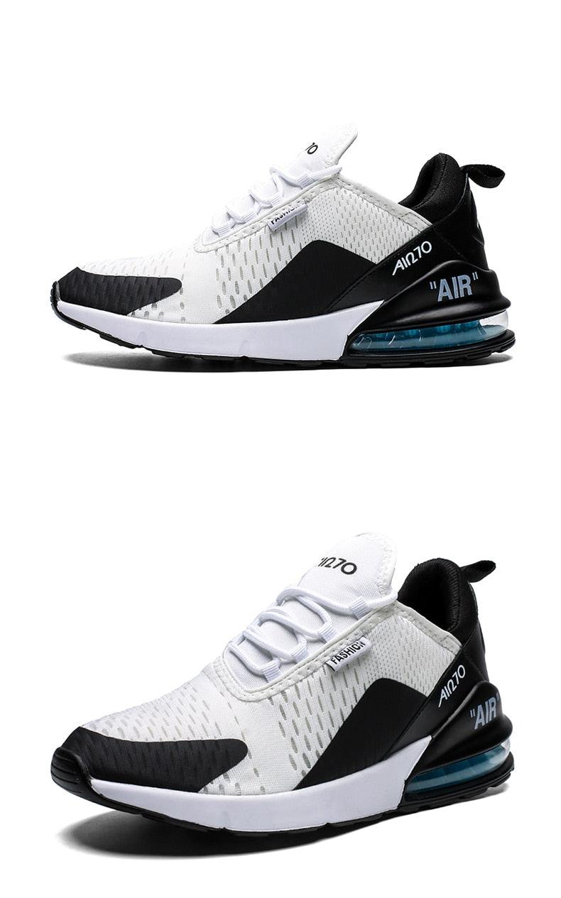 Stevvex unisex athletic shoes white/black breathable mesh with visible air cushion sole on Tampa Home & Garden Store