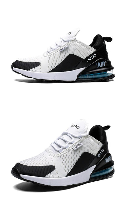 Stevvex unisex athletic shoes white/black breathable mesh with visible air cushion sole on Tampa Home & Garden Store