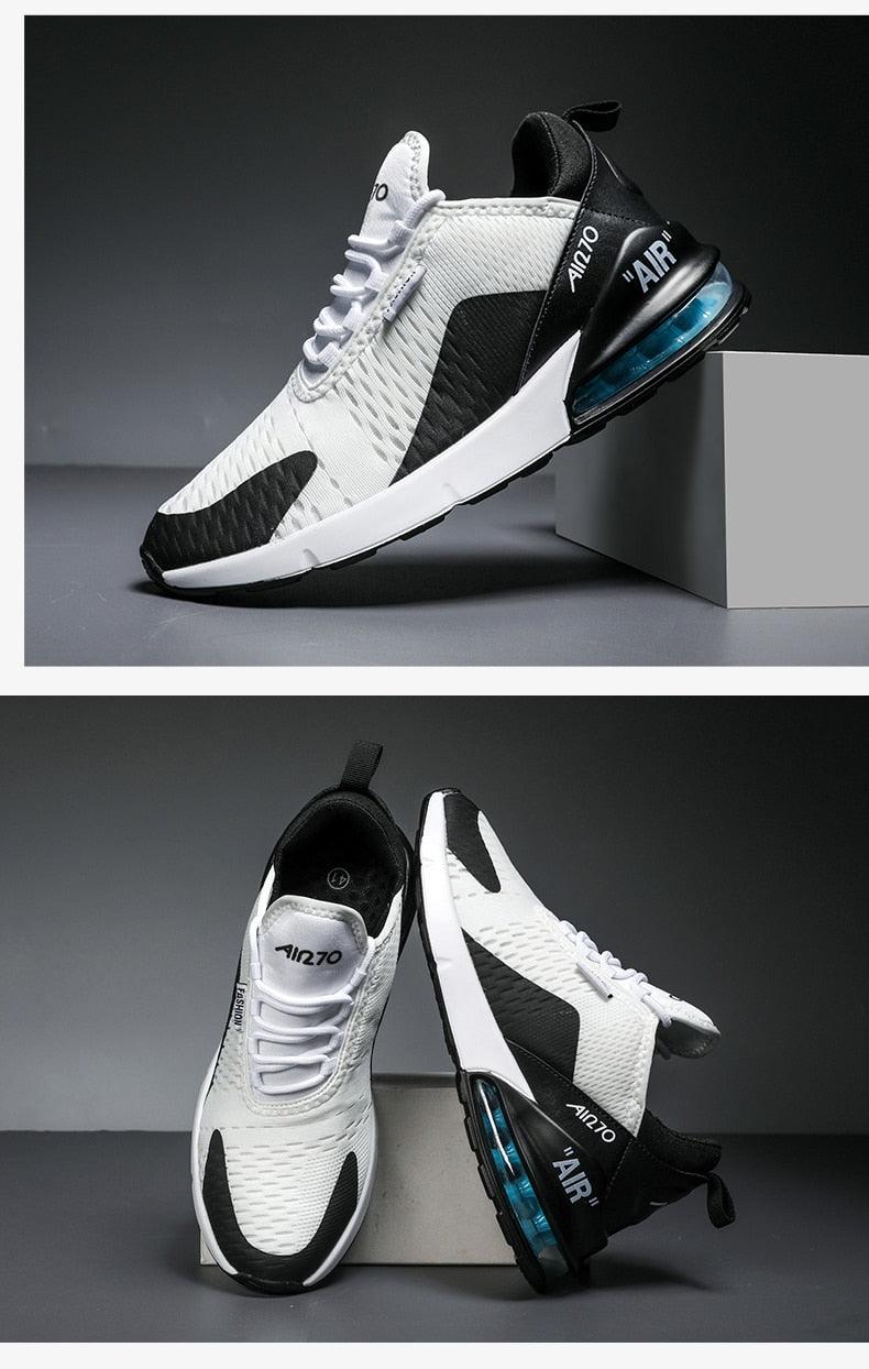 Stevvex unisex air cushion running shoes in white and black with blue air sole for gym workouts on Tampa Home & Garden Store