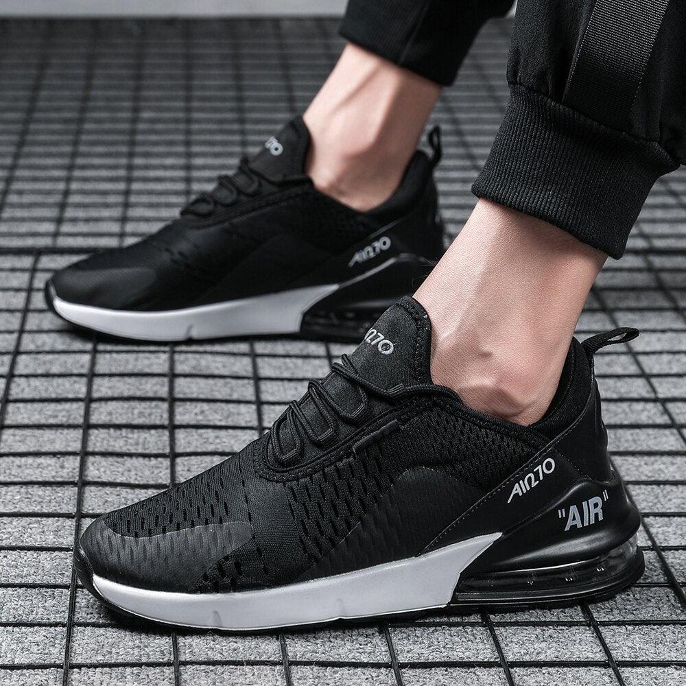Stevvex unisex air cushion shoes black knit upper athletic sneakers with arch support on Tampa Home & Garden Store
