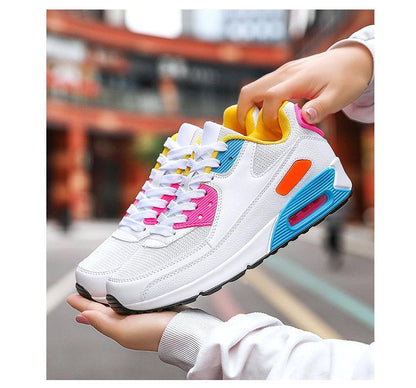 Stevvex Unisex Air Cushion Sneakers white mesh upper with pink blue yellow accents on Tampa Home & Garden Store
