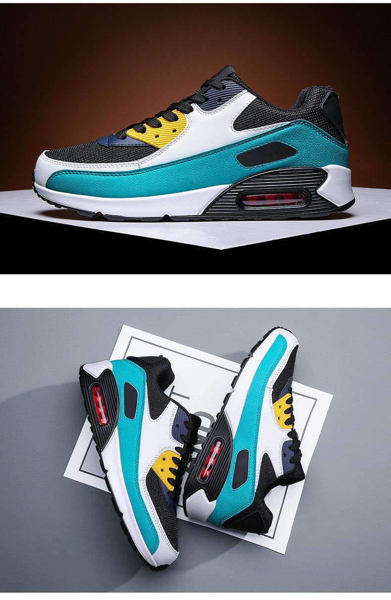 Stevvex unisex air cushion sneakers teal white black with yellow eyelets outdoor sport sneakers on Tampa Home & Garden Store
Stevvex unisex air cushion sneakers teal white black yellow accents, casual running sneakers on Tampa Home & Garden Store
