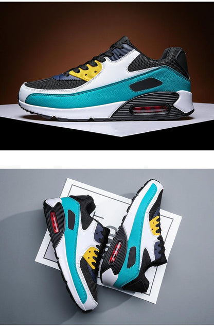 Stevvex unisex air cushion sneakers teal white black with yellow eyelets outdoor sport sneakers on Tampa Home & Garden Store
Stevvex unisex air cushion sneakers teal white black yellow accents, casual running sneakers on Tampa Home & Garden Store