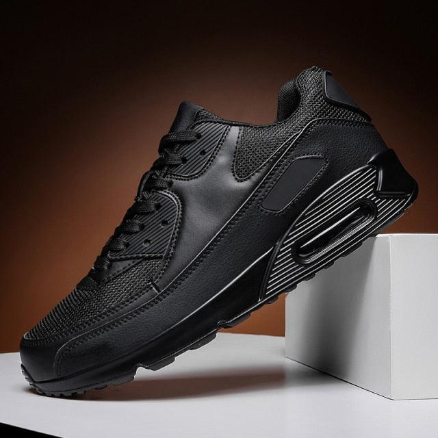 Stevvex Unisex Air Cushion Sneakers black lace-up casual athletic shoes on Tampa Home & Garden Store