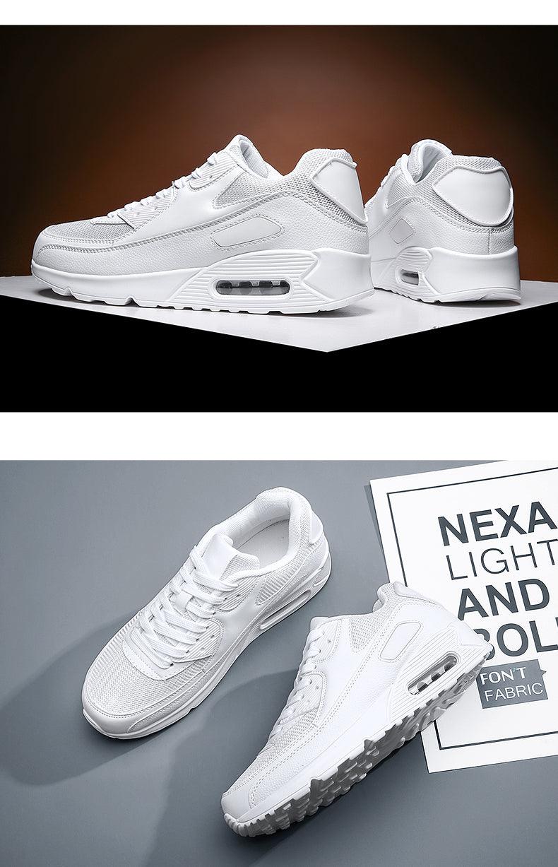 Stevvex white unisex air cushion sneakers with mesh upper, lace-up closure and visible air sole on Tampa Home & Garden Store