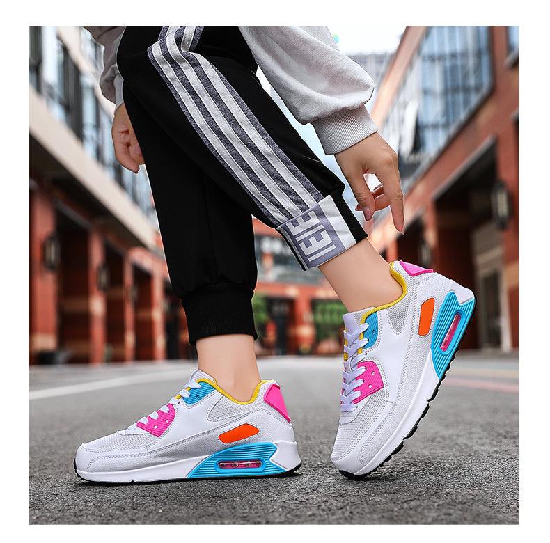 Stevvex Unisex Air Cushion Sneakers lace-up running shoes with pink, yellow and blue accents on Tampa Home & Garden Store