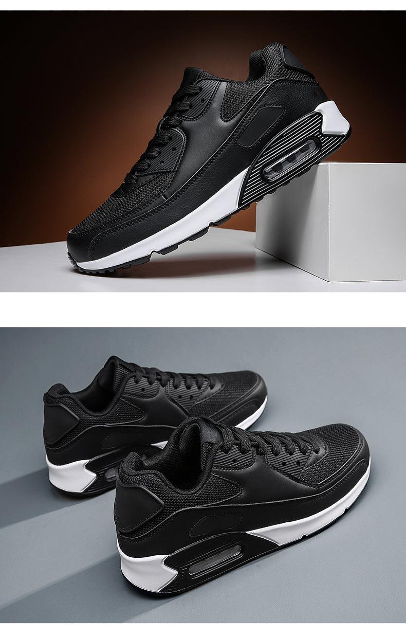 Unisex Stevvex Air Cushion Sneakers black mesh upper, lace-up, air-cushion sole pair on Tampa Home & Garden Store