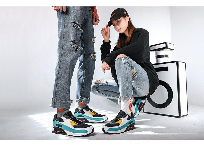 Stevvex Unisex Air Cushion Sneakers, teal/orange accents, two pairs lace-up running shoes on Tampa Home & Garden Store