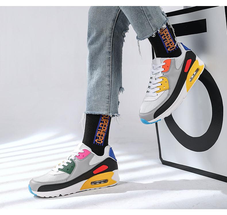 Unisex air cushion sneakers Stevvex multicolor panels lace-up casual athletic running shoes on Tampa Home & Garden Store