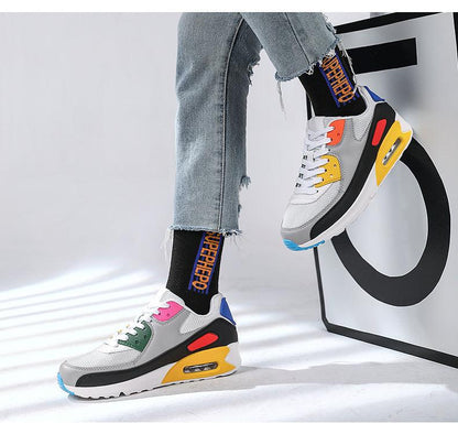 Unisex air cushion sneakers Stevvex multicolor panels lace-up casual athletic running shoes on Tampa Home & Garden Store