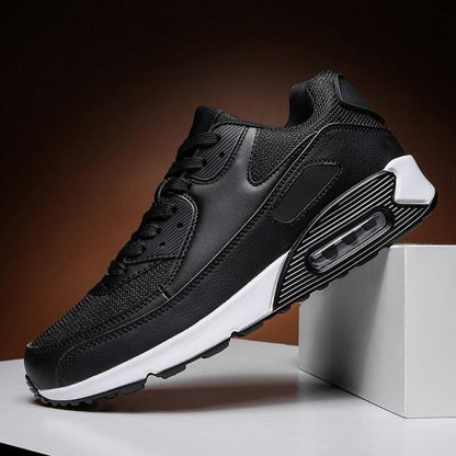 Stevvex unisex black air cushion sneakers with mesh upper and white sole on Tampa Home & Garden Store
