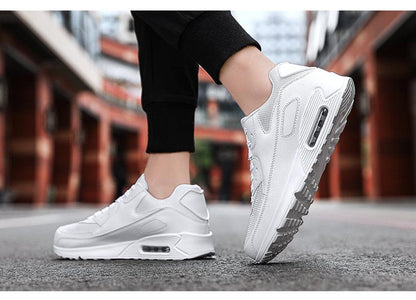 Stevvex white unisex air cushion sneakers with lace-up and visible air sole on Tampa Home & Garden Store