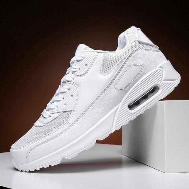 Unisex white lace-up sneakers, casual running shoes with visible air by Stevvex on Tampa Home & Garden Store