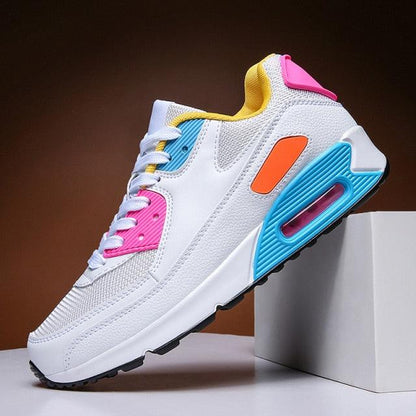 Unisex Stevvex air cushion sneakers white with pink accents and blue side panel on Tampa Home & Garden Store