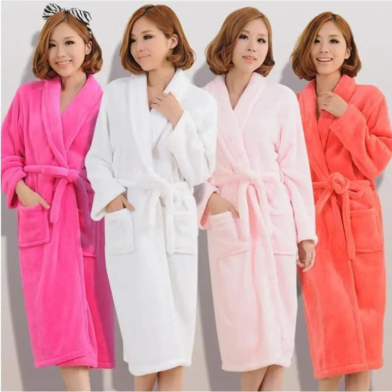 Stevvex unisex fleece bathrobes four robes set in pink white light pink coral on Tampa Home & Garden Store